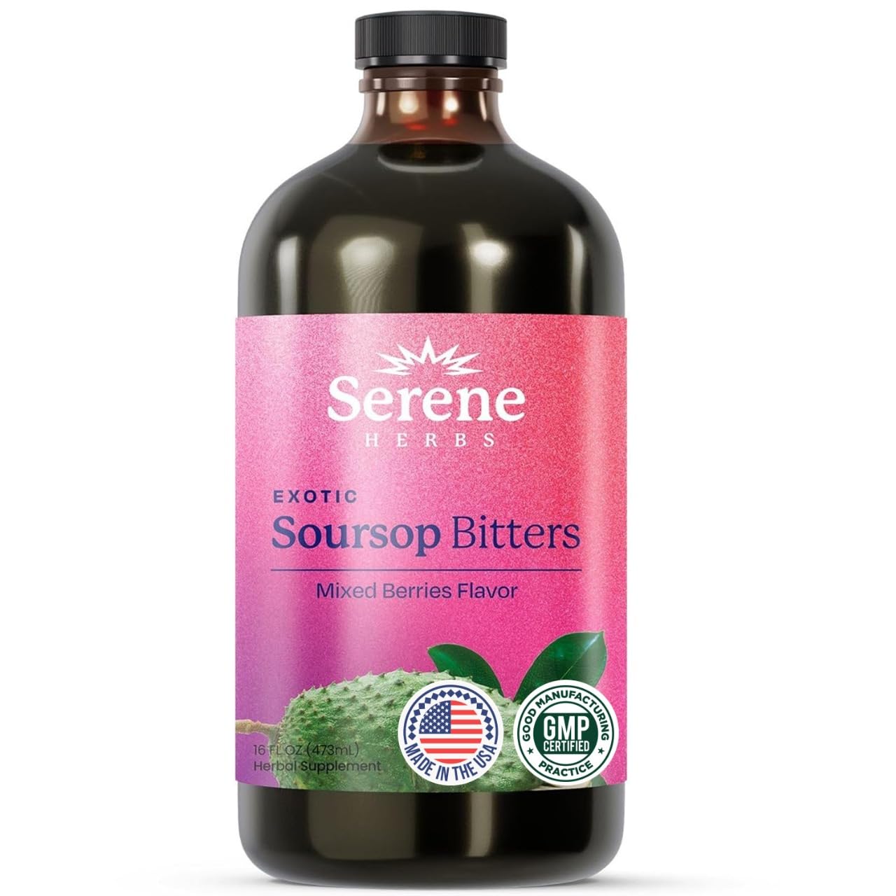 Soursop Bitters Liquid with Soursop Leaves for Digestive Support & Immune Health by Serene Herbs 16 Fl Oz