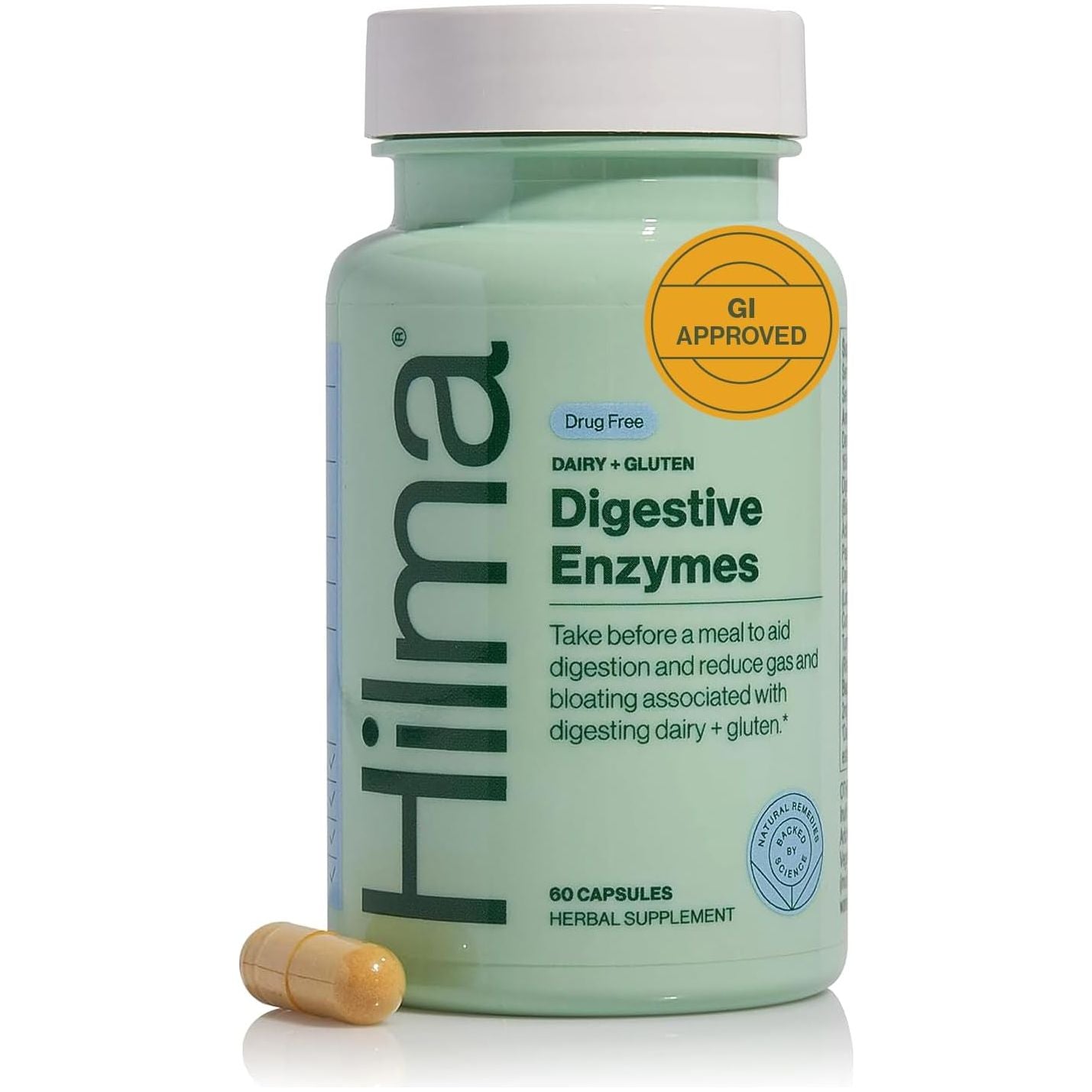 Hilma Digestive Enzymes for Women, Bloating Relief with Turmeric, Dandelion Root and Gluten Digestive Enzymes,60 Vegan Capsules