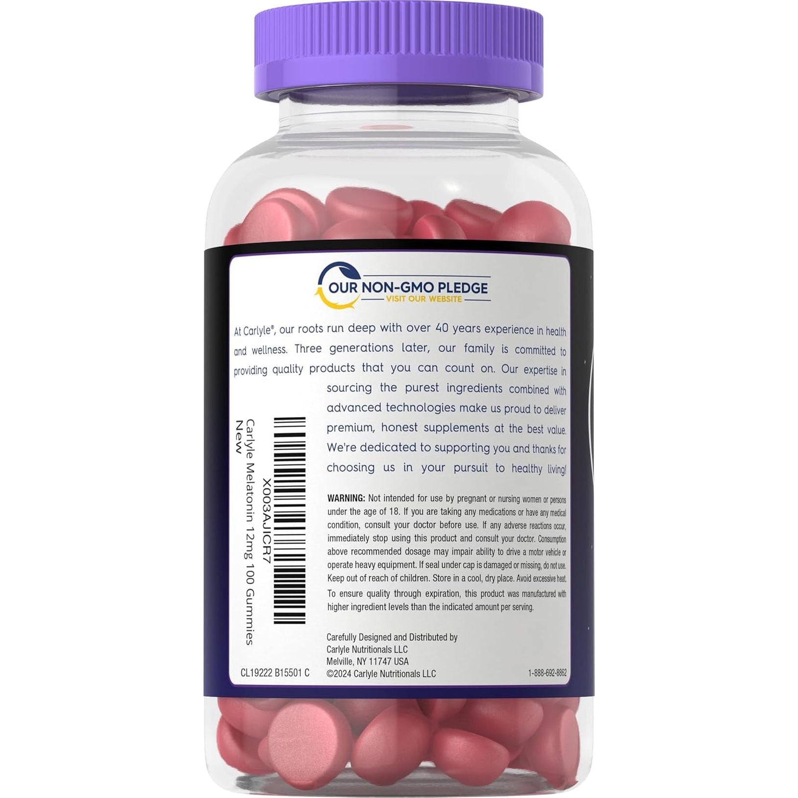 Carlyle Melatonin Gummies 12Mg | 100 Count | Berry Flavor 