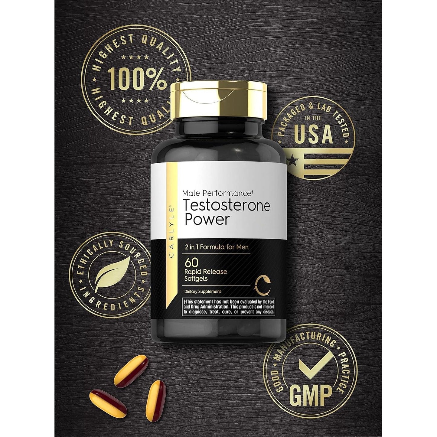 Carlyle Testosterone Supplement for Men | 60 Rapid Release Softgels | Non-Gmo, Gluten Free