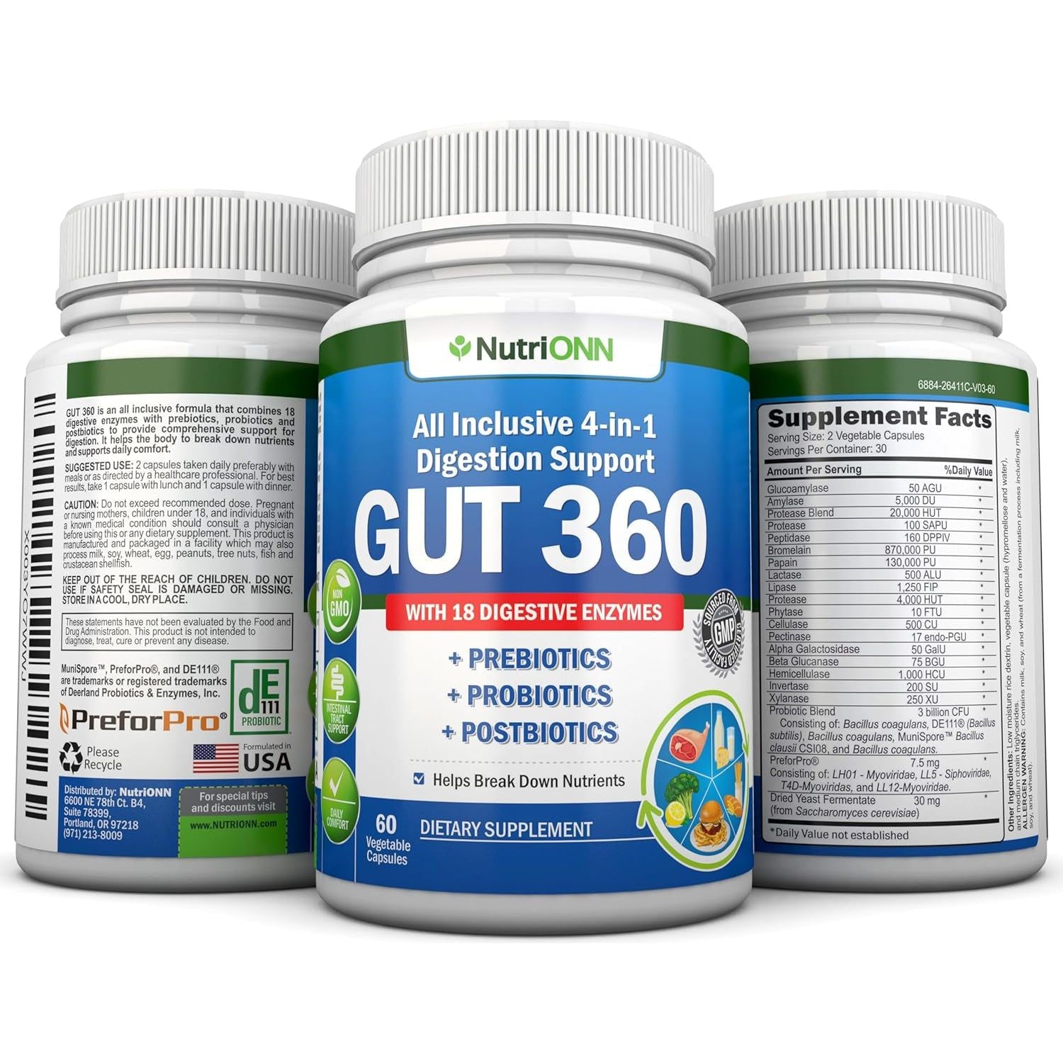 4-In-1 Probiotics, Prebiotics & Postbiotics with 18 Digestive Enzymes- Complete Gut & Digestive Support Supplement
