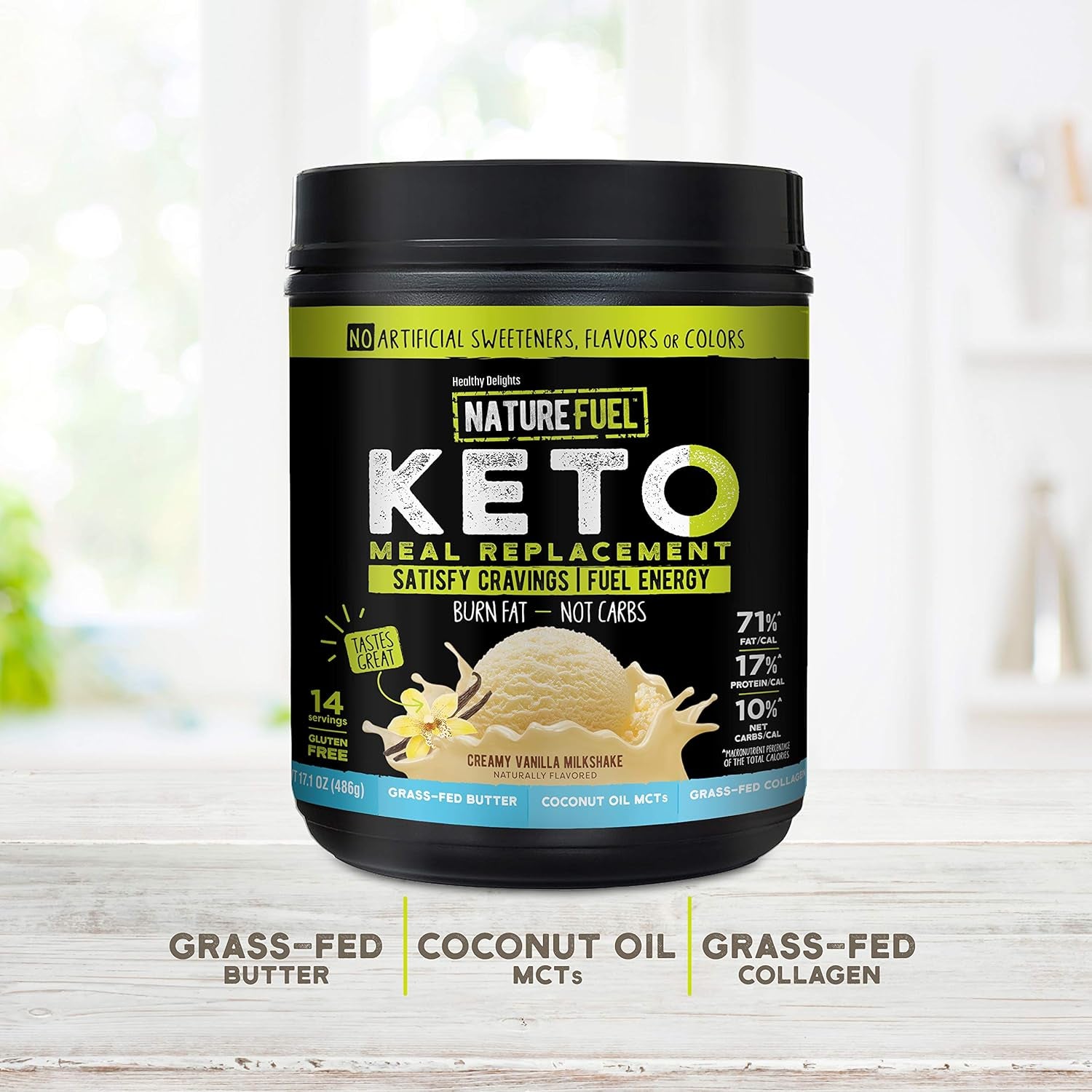 Nature Fuel Keto Meal Replacement Powder - Creamy Vanilla Milkshake - 14 Servings - 17.1 Fl Oz