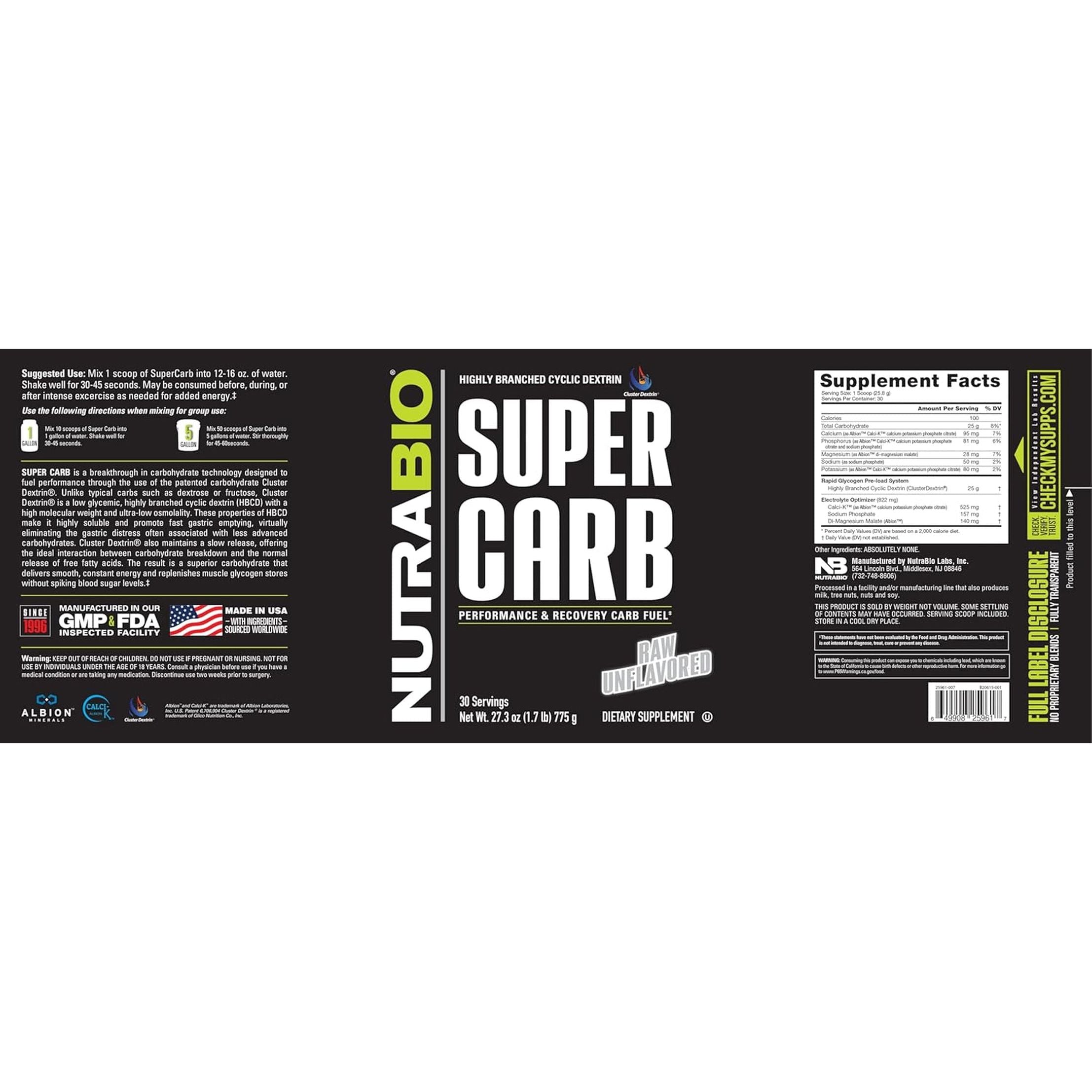 Nutrabio Super Carb - Complex Carbohydrate Supplement Powder 30 Servings
