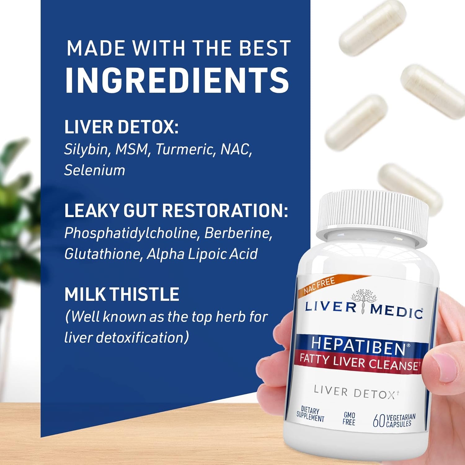 Hepatiben Liver Detox Cleanse for Regeneration W/Digestive Repair 60 Vegetarian Caps