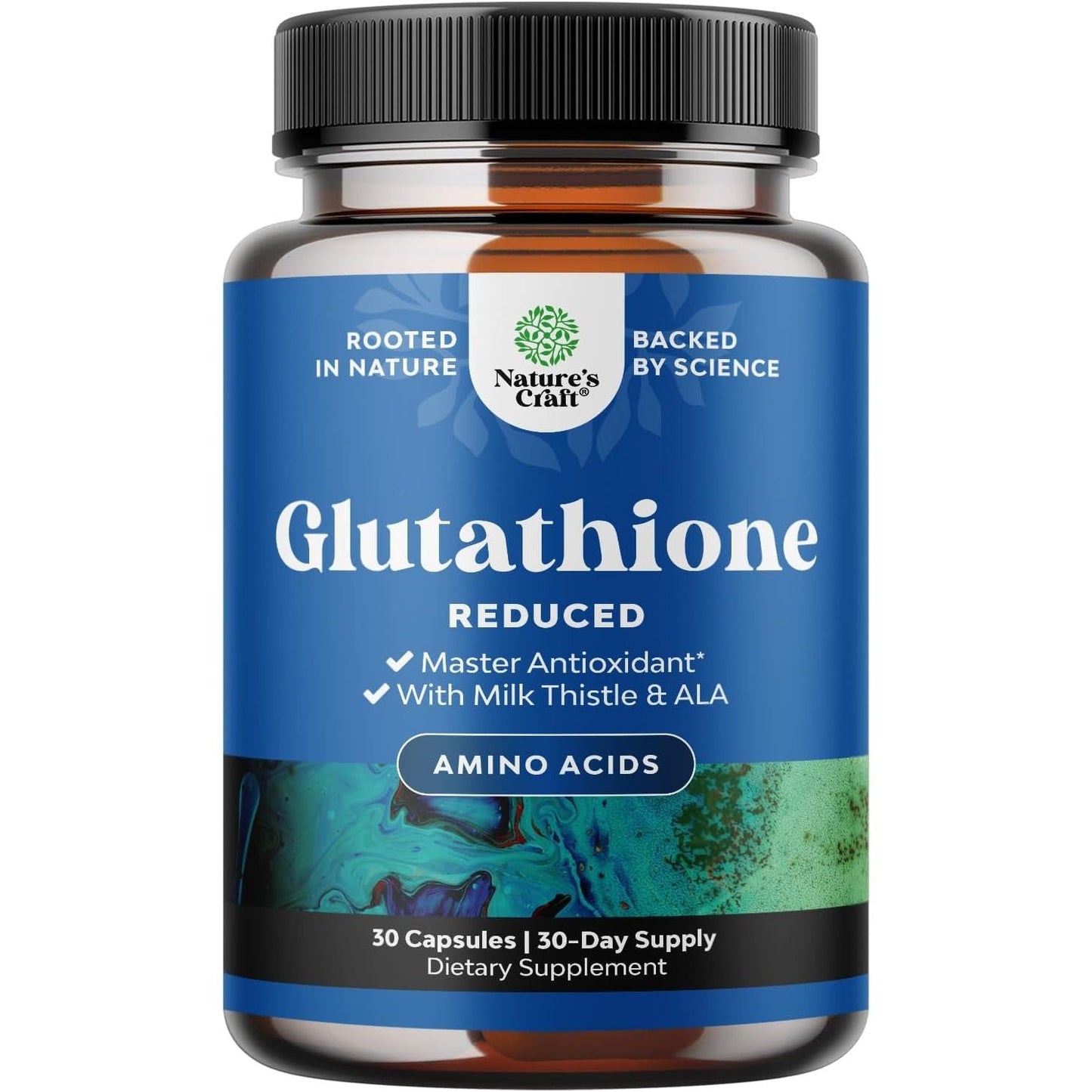 Reduced Glutathione Supplement with Milk Thistle for Liver Support Skin Complexion and Immune Support (30 Servings/500Mg)
