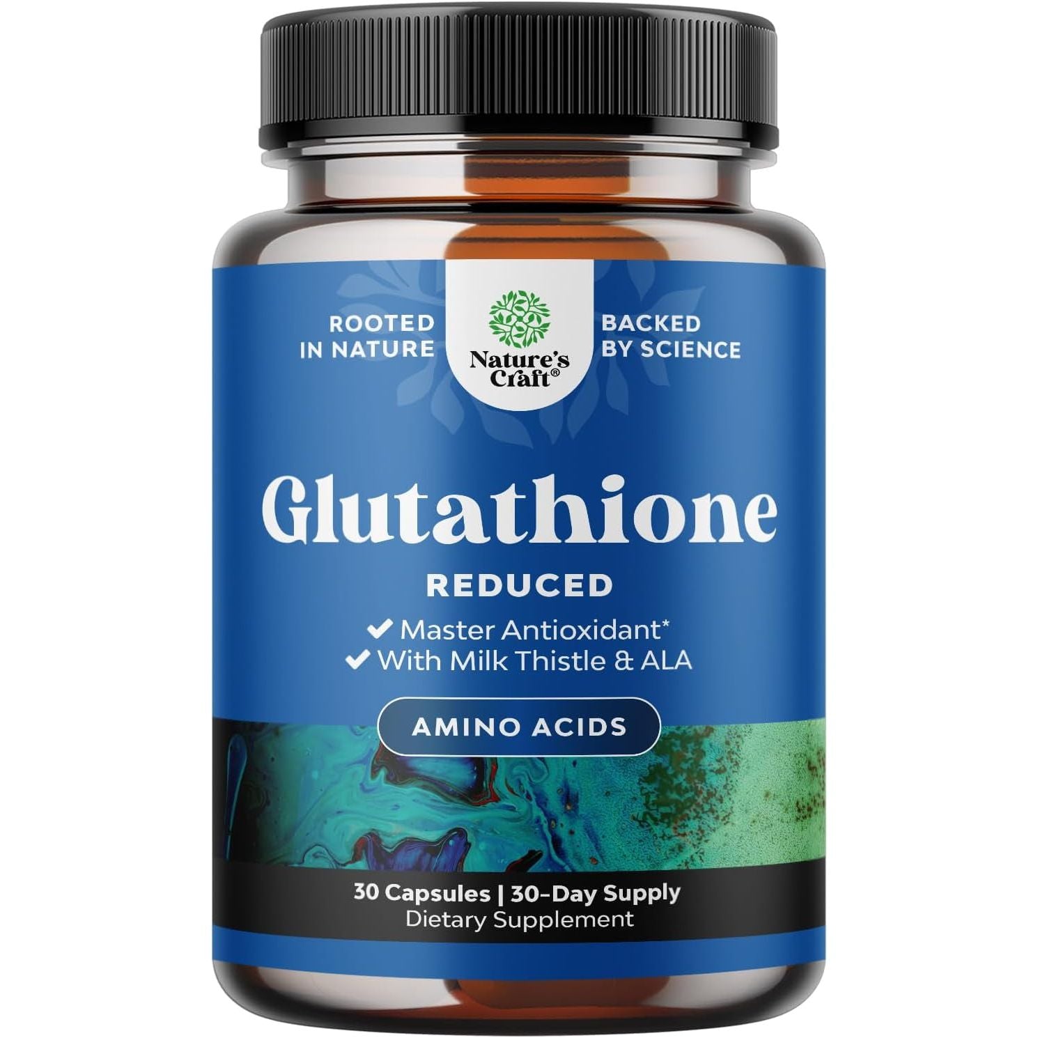 Reduced Glutathione Supplement with Milk Thistle for Liver Support Skin Complexion and Immune Support (30 Servings/500Mg)