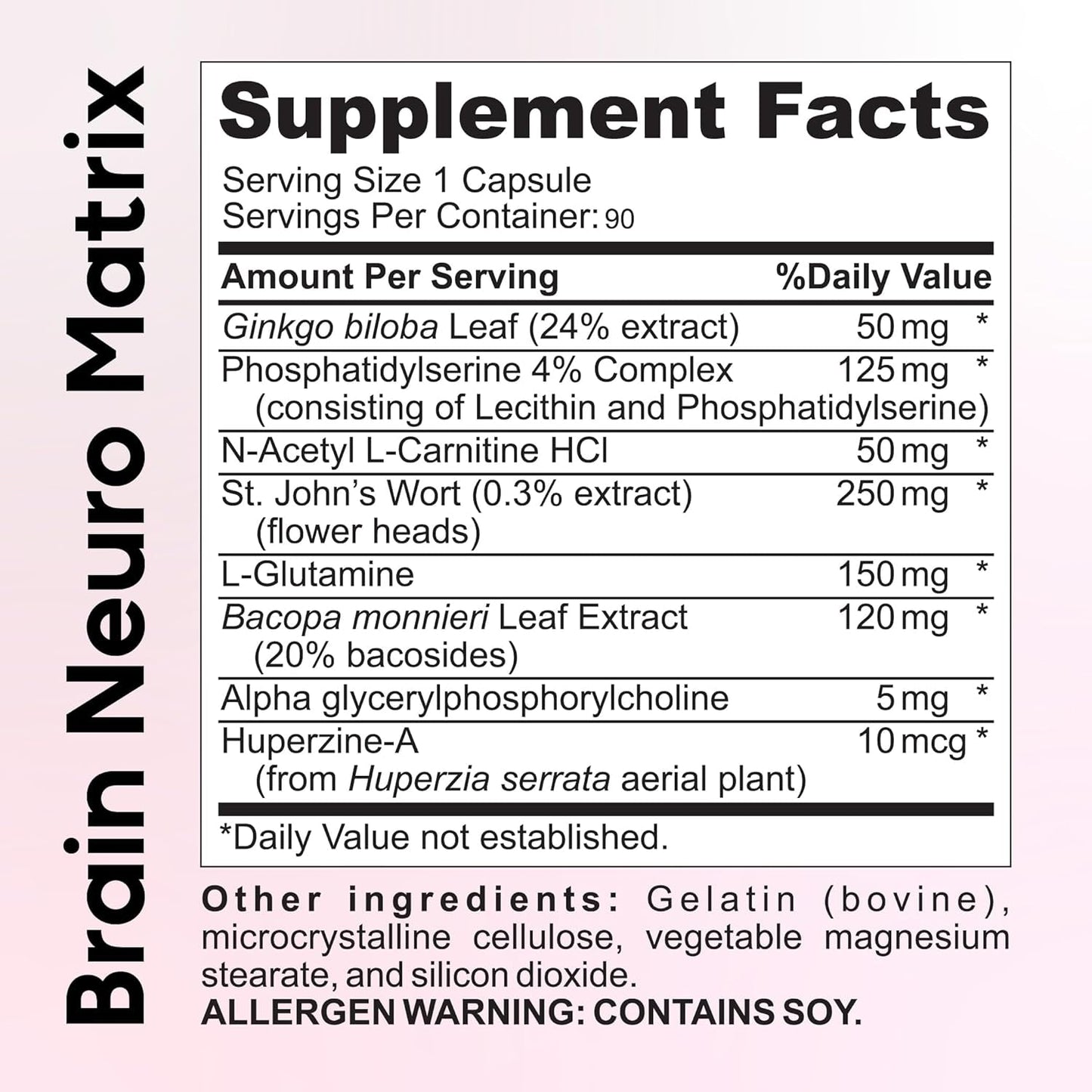 Nootropic Vitamin Brain Matrix - Memory, Focus & Aging Support - Decaffeinated - 90 Tablets.