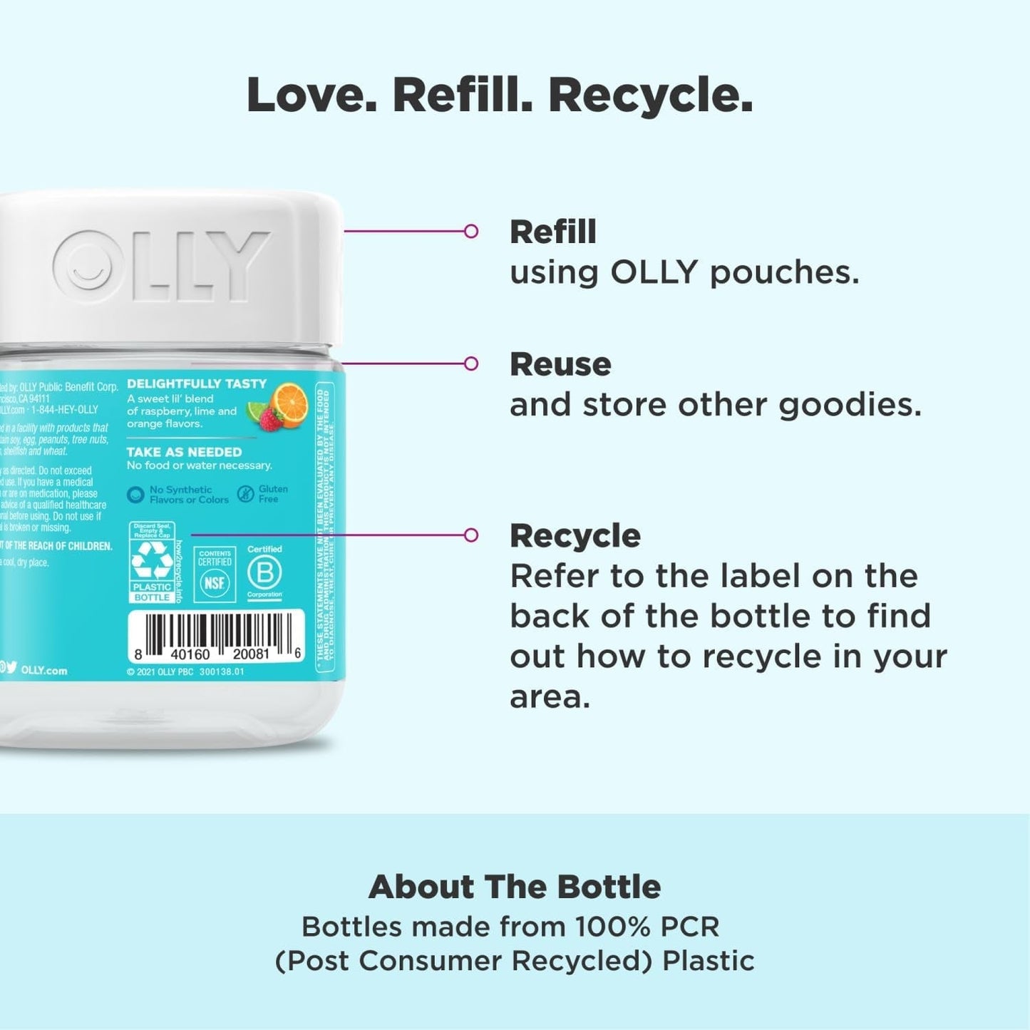 OLLY Kids Chillax Gummies, L-Theanine, Magnesium, Lemon Balm, Sherbet Flavor with Other Natural Flavor - 50 Count