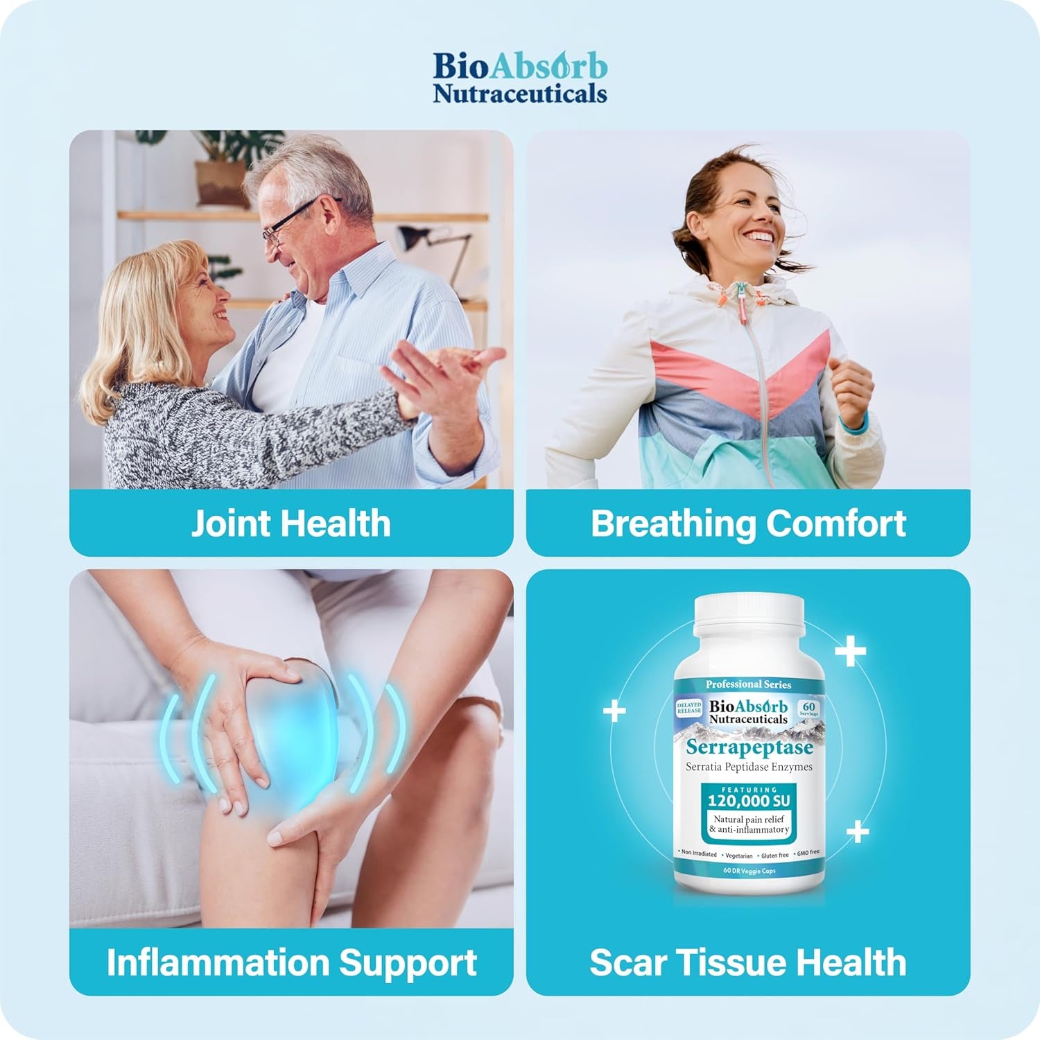 Bioabsorb Serrapeptase Supplement 120000 SPU, High Potency, Delayed Release