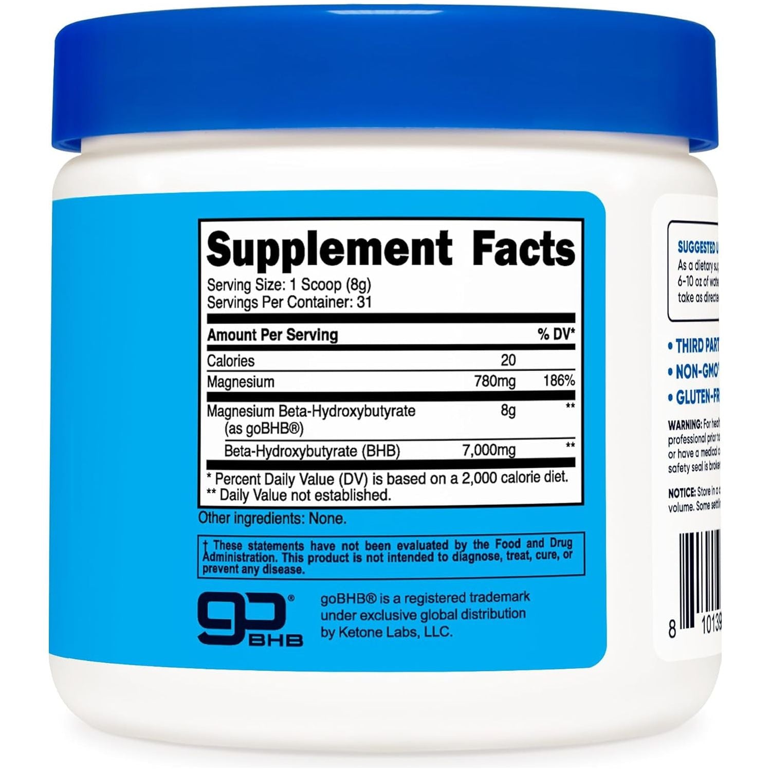 Nutricost Magnesium BHB Salts (250 Grams, Unflavored) - 6.5G Beta-Hydroxybutyrate per Serving