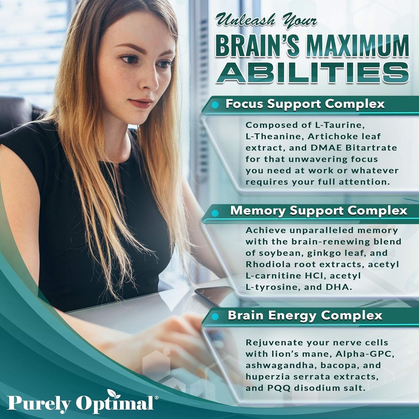 Purely Optimal Brain Supplement for Memory and Focus - 60 Capsules