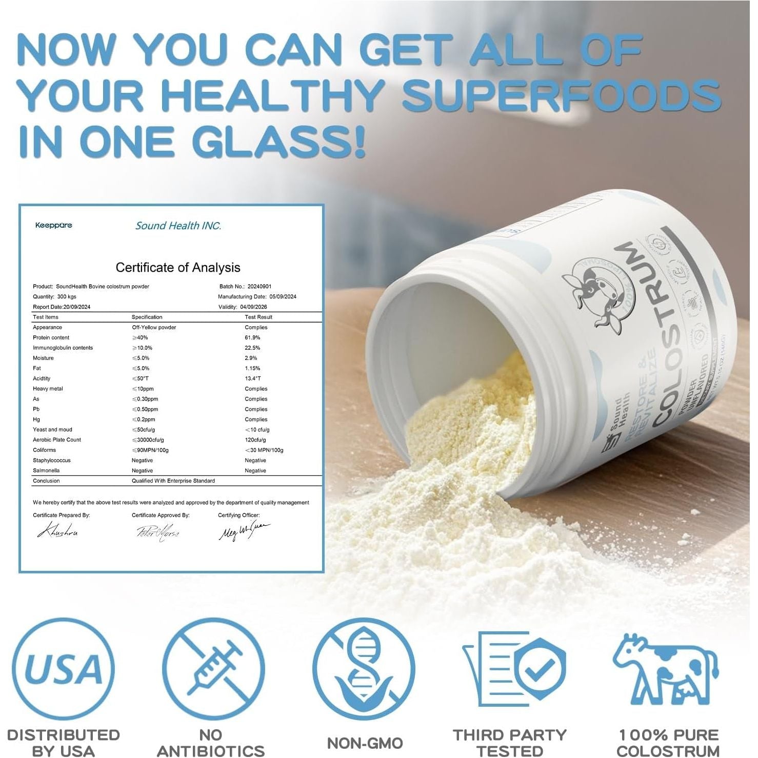 Colostrum Supplement Powder for Humans - Gut Health, Hair Growth, Beauty, and Immune Support (73 Servings)