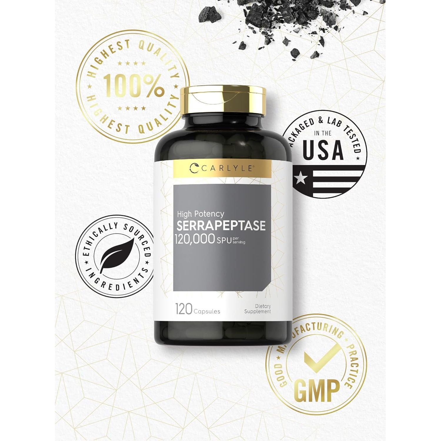 Carlyle Serrapeptase 120000 SPU | 120 Capsules | Supports Sinus Health | Gluten Free Enzyme Supplement