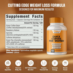 Quick Curves - Fat Burner Weight Loss Pills for Women | Appetite Suppressant 60 Capsules