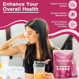 ZEBORA Collagen Peptides Powder Packets with Hyaluronic Acid, Biotin, MCT - Support Skin Hair Nail Joints & Gut Health - 30 Stick Packs