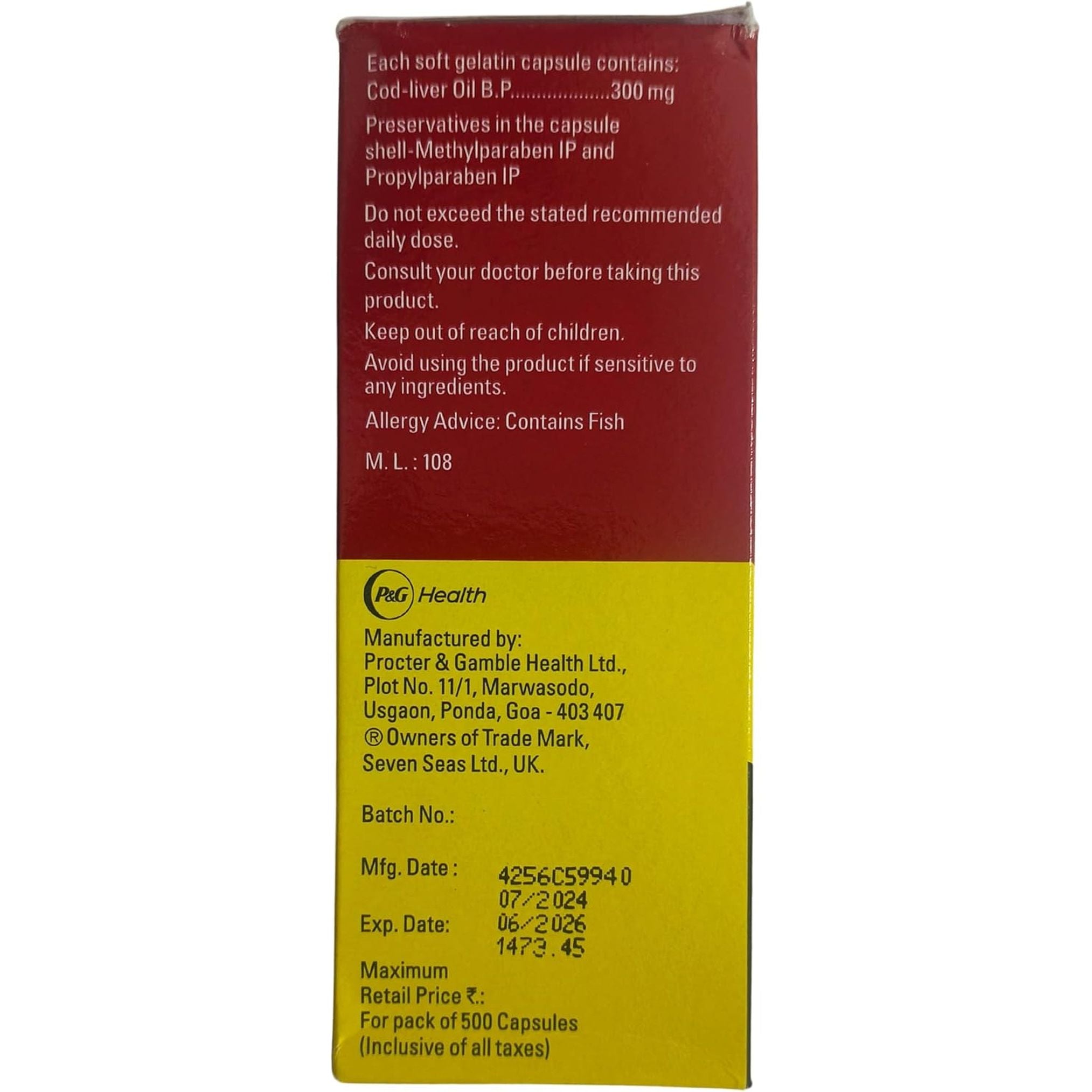 Seven Seas Cod Liver Fish Oil 500 Capsules