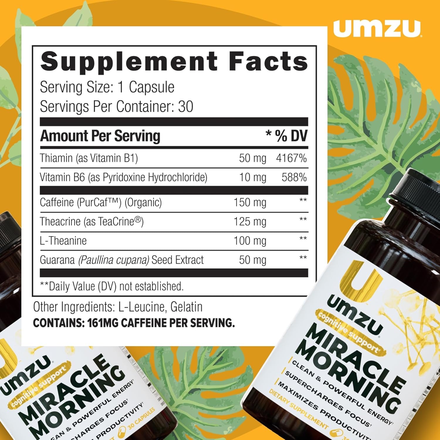 UMZU Miracle Morning Energy Supplement with Caffeine & Energy Enhancers 150Mg (30 Capsules)