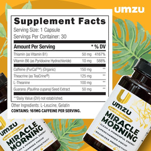 UMZU Miracle Morning Energy Supplement with Caffeine & Energy Enhancers 150Mg (30 Capsules)