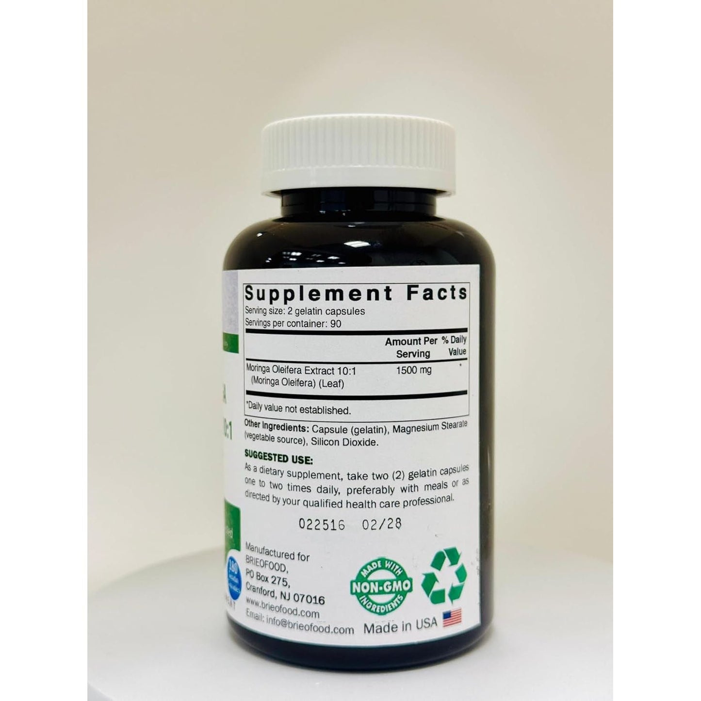 Brieofood Moringa Oleifera Extract 10:1 1500 Mg - Moringa Leaf Green Superfood 180 Capsules