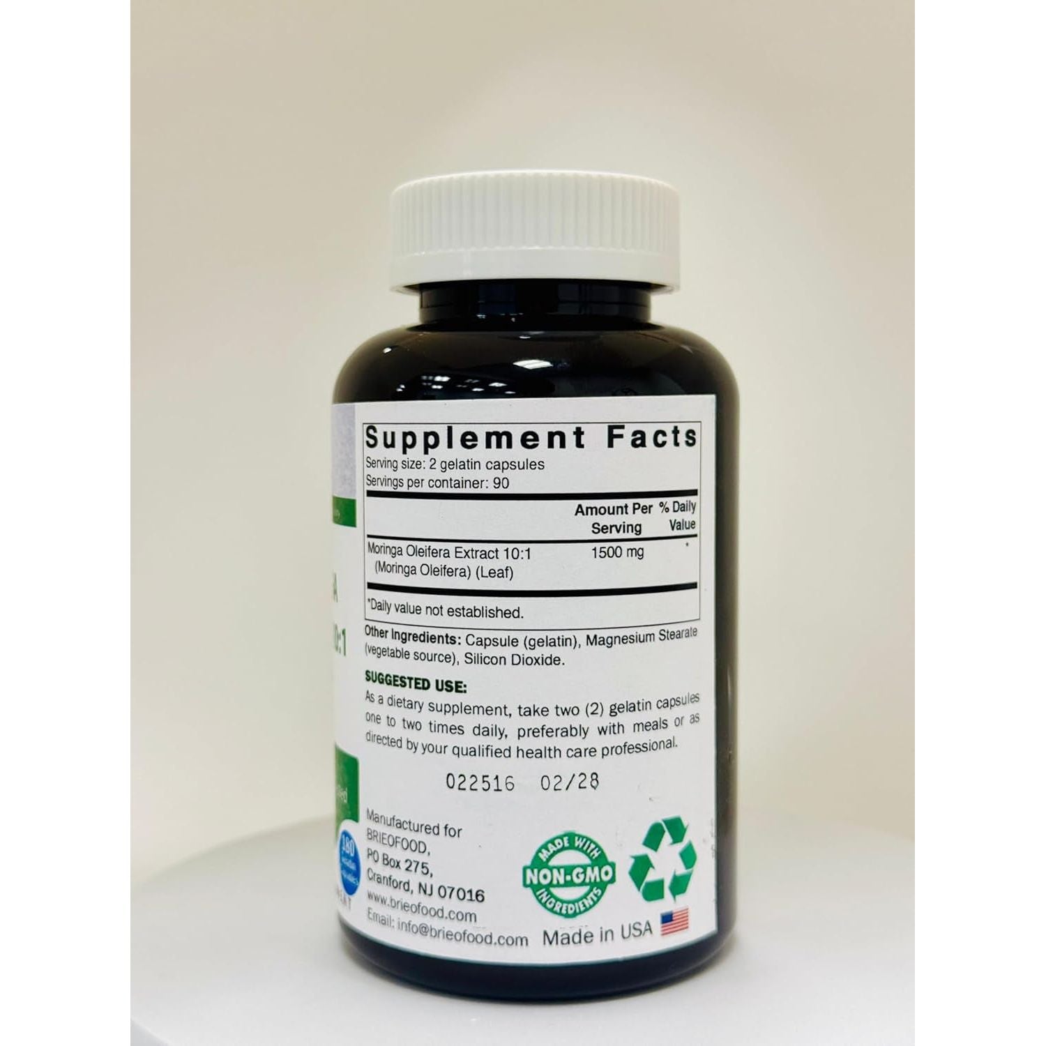 Brieofood Moringa Oleifera Extract 10:1 1500 Mg - Moringa Leaf Green Superfood 180 Capsules