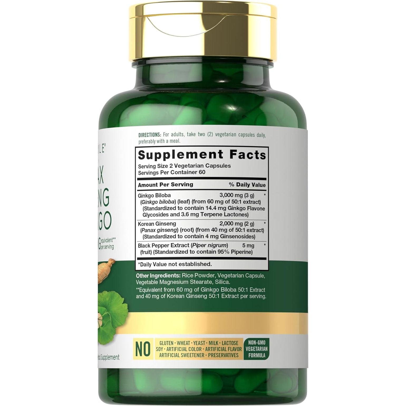 Carlyle Panax Ginseng + Ginkgo Biloba | 120 Vegetarian Capsules | 5,000Mg