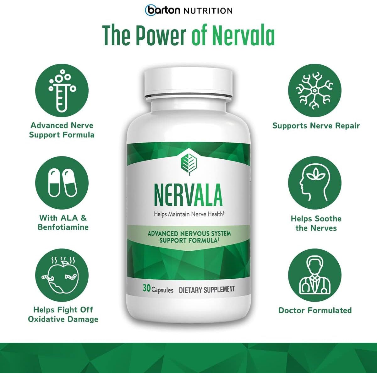 Nervala - Advanced Nerve Support Formula with Alpha Lipoic Acid 600Mg, Vitamin B 1 or Benfotiamine 75Mg - 30 Capsules 