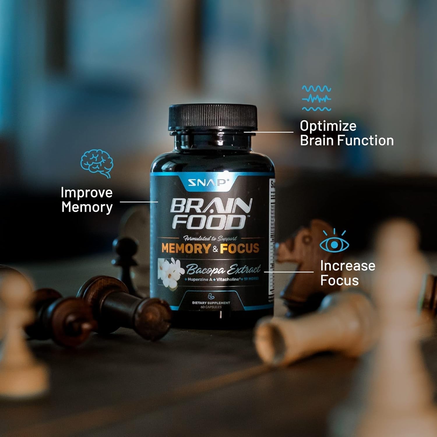 Snap Supplements Brain Booster Nootropics Supplement for Memory, Focus & Clarity, 60 Capsules