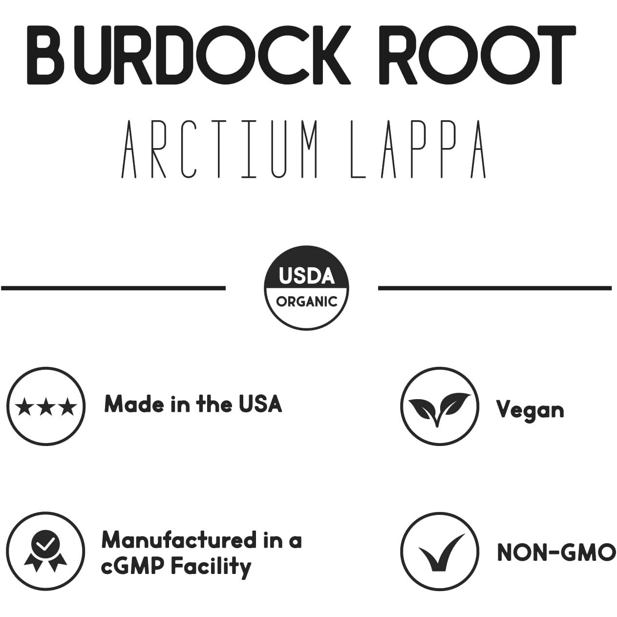 Organic Burdock Root Capsules 1000 Mg - Circulation, Blood, Immune, Thyroid, Skin and Joint Support 60 Servings