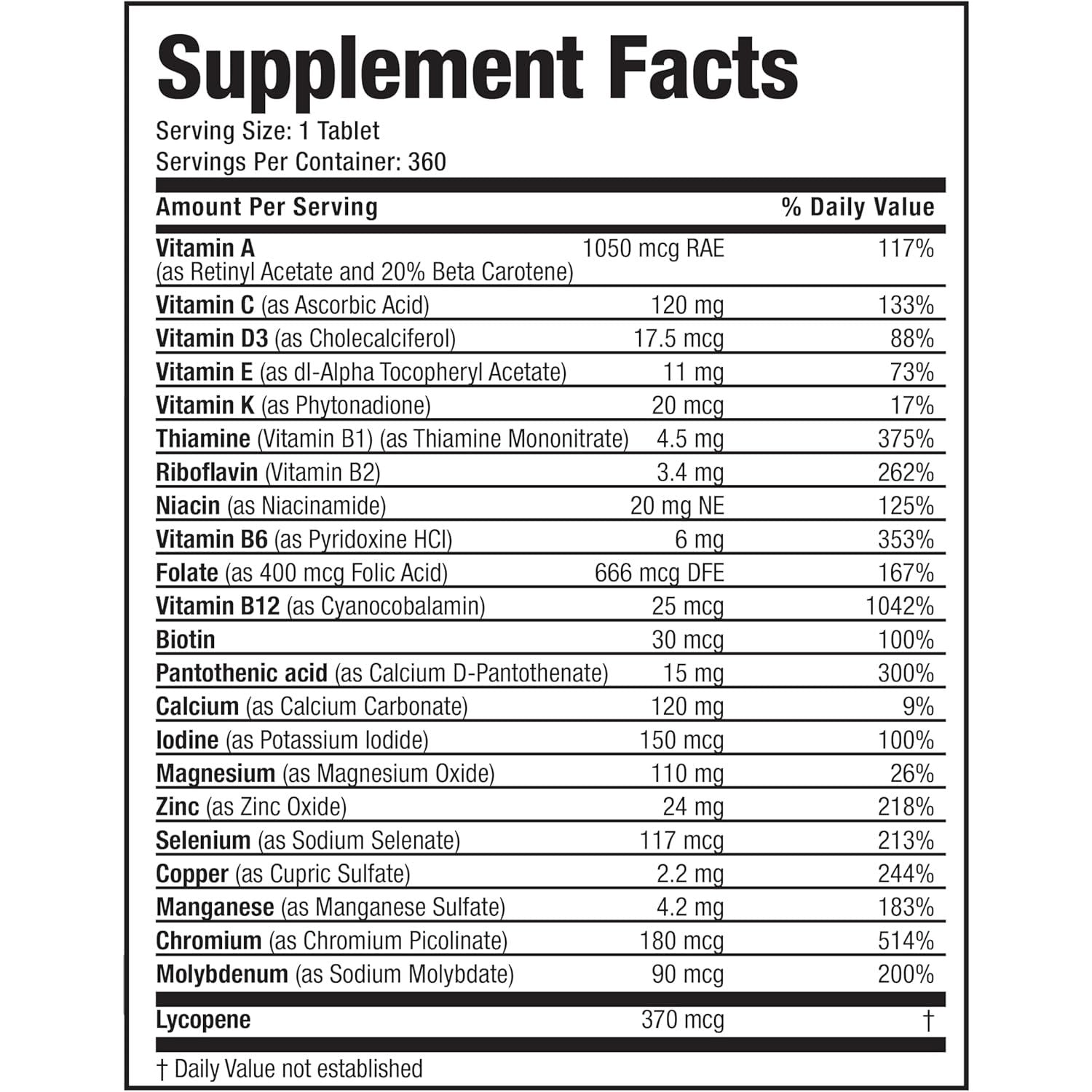 Bronson ONE Daily Mens 50+ Complete Multivitamin Multimineral, 360 Tablets