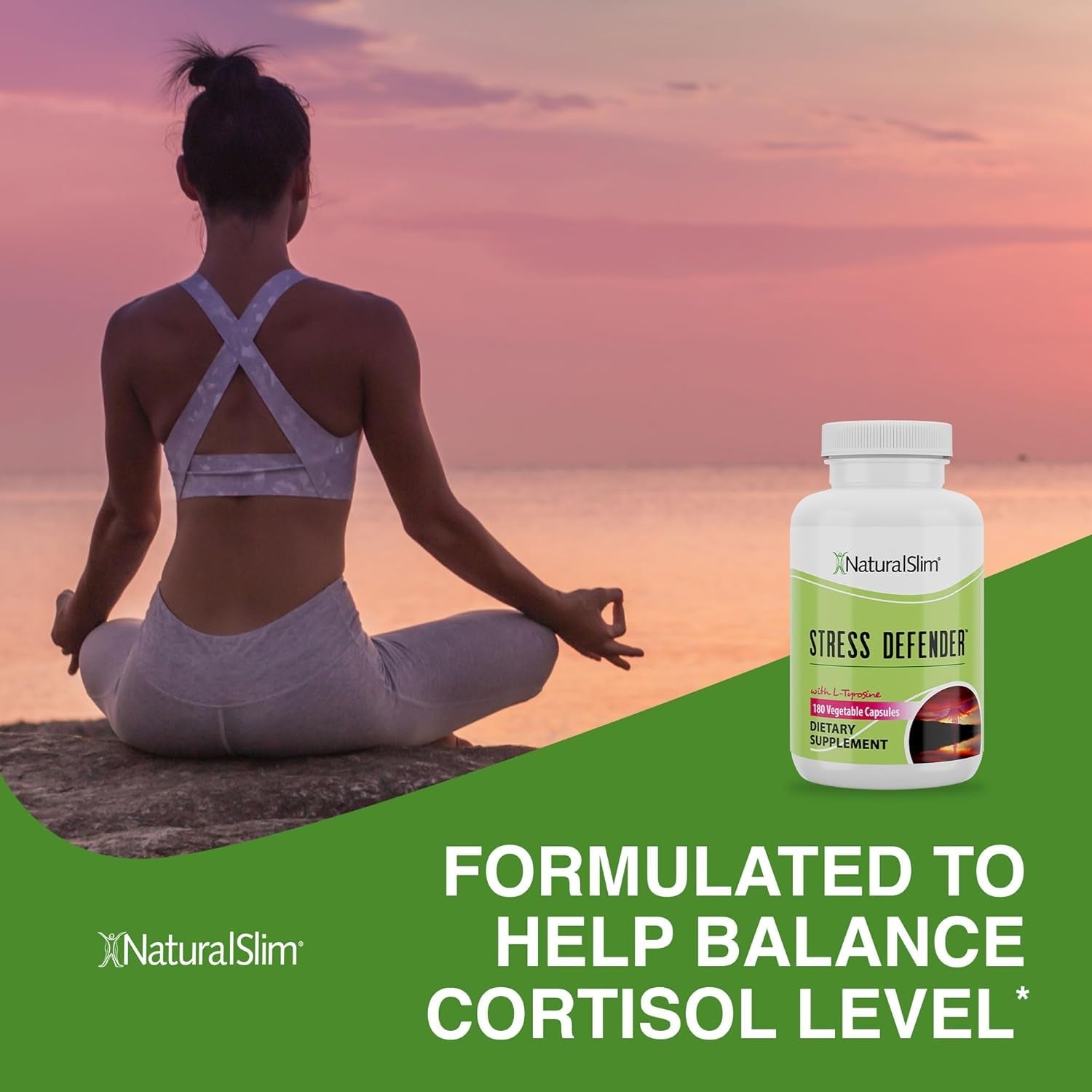 Naturalslim Stress Relief Supplement - High Cortisol Reducer, Control Cravings, Sleep & Metabolism Support 180 Vegetable Capsules