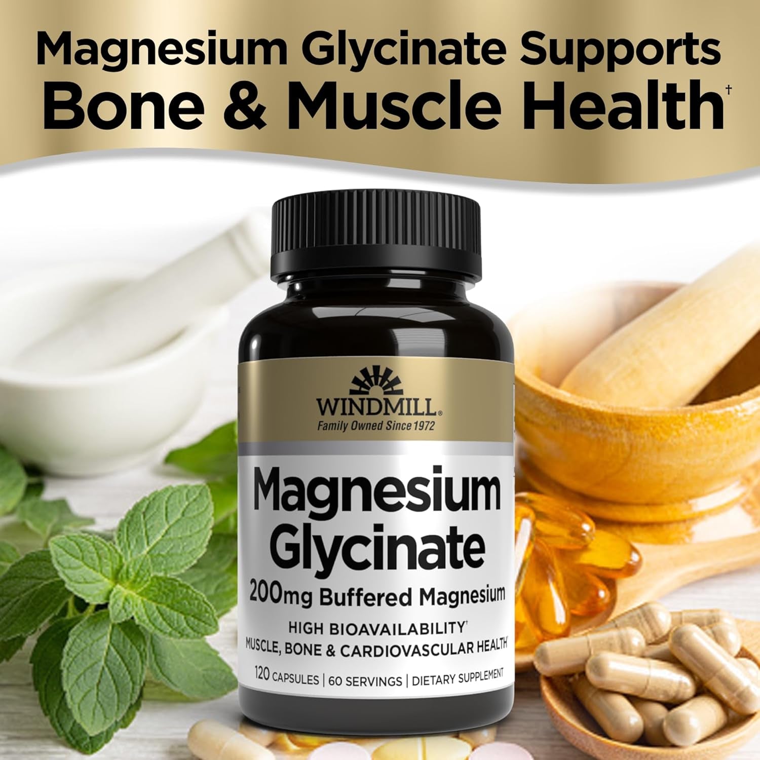 Windmill Natural Vitamins Magnesium Glycinate 200 Mg,120 Capsules