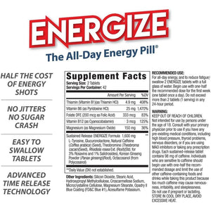 Energize Caffeine Pills, Fast Acting All Day Energy Pills & Natural Nootropics Support Supplement (84 Tablets)