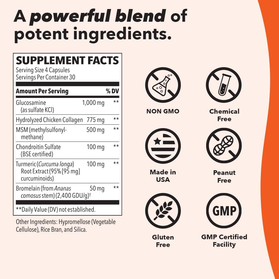 Lifeseasons Mobili-T - Joint Support Supplement - Glucosamine Chondroitin MSM Collagen Bromelain & Turmeric - 120 Capsules