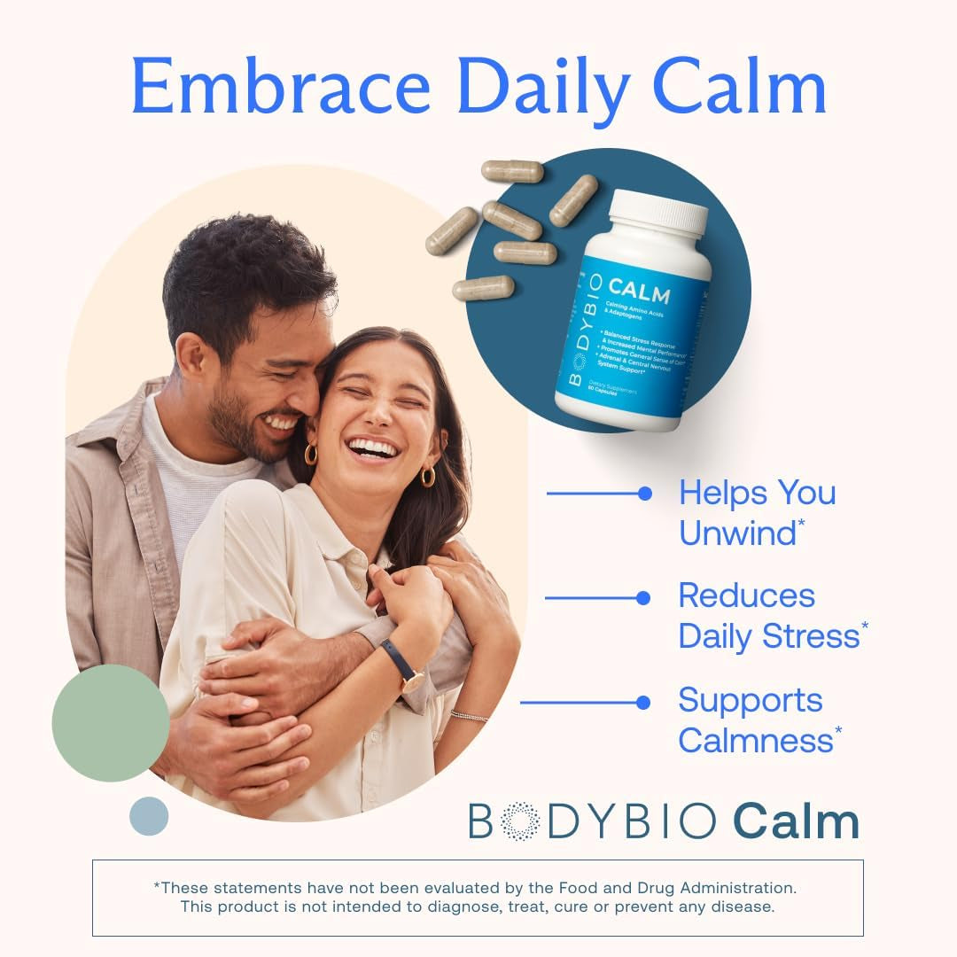 Bodybio Calm - Stress Relief Supplement 60 Capsules | Mood Booster