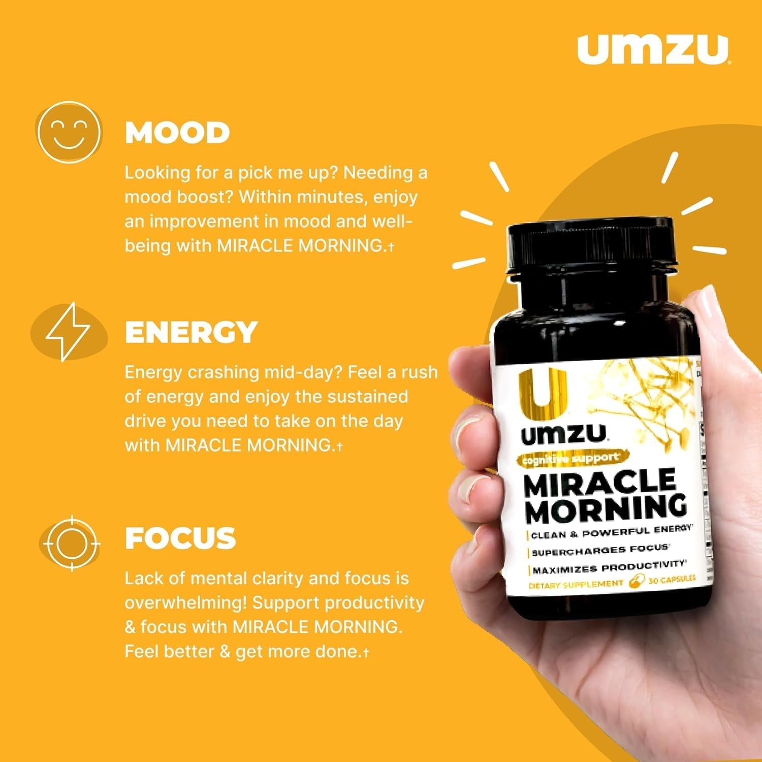 UMZU Miracle Morning Energy Supplement with Caffeine & Energy Enhancers 150Mg (30 Capsules)
