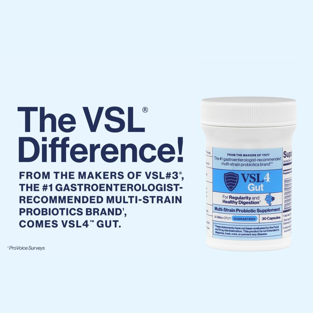 VSL4 Gut Health, Probiotics for Digestive Health, 30 Billion CFU per Capsule, 30 Pack