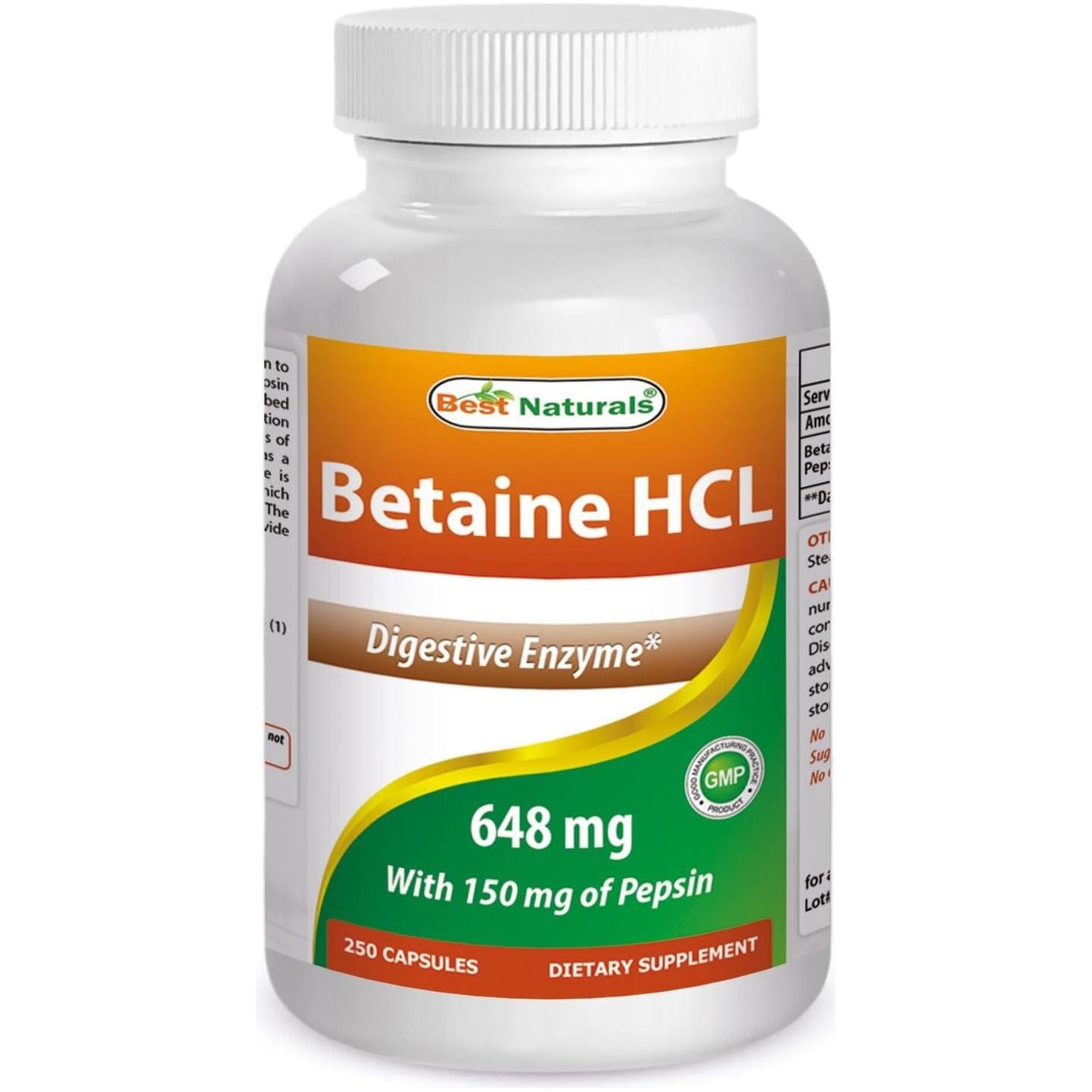 Best Naturals Betaine HCL 648 Mg 250 Capsules