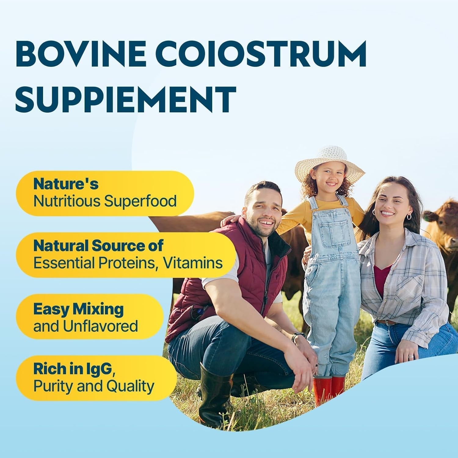 Bovine Colostrum Supplement Powder - 60% Igg 3000 Mg for Gut, Hair Growth, Beauty, and Immune - (50 Servings)