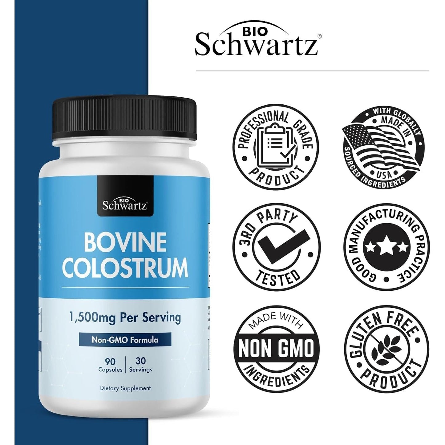 Colostrum Supplement Extra Strength 1500Mg from Bovine First Milking, Supports Gut Health and Immunity 90 Count