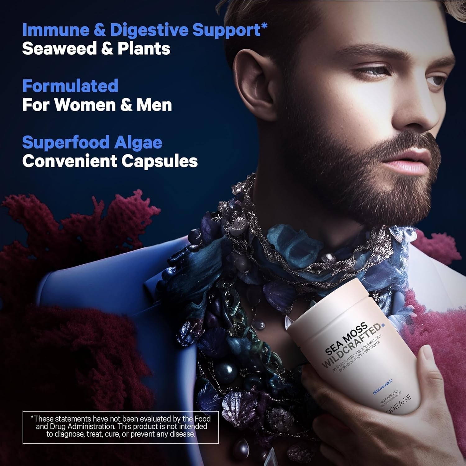 Codeage Raw Wildcrafted Irish Sea Moss Supplement, 120 Capsules