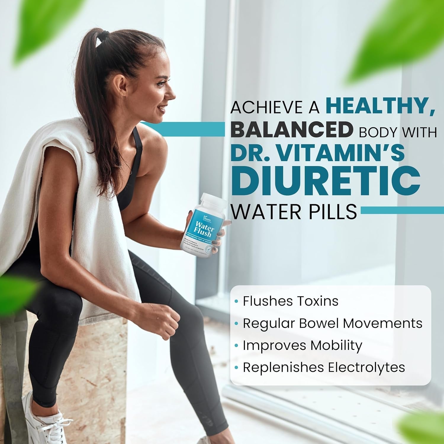 Diuretic Water Pills for Weight Control, 12 Active Ingredients, Instant Relief from Bloat & Swelling - 60 Caps