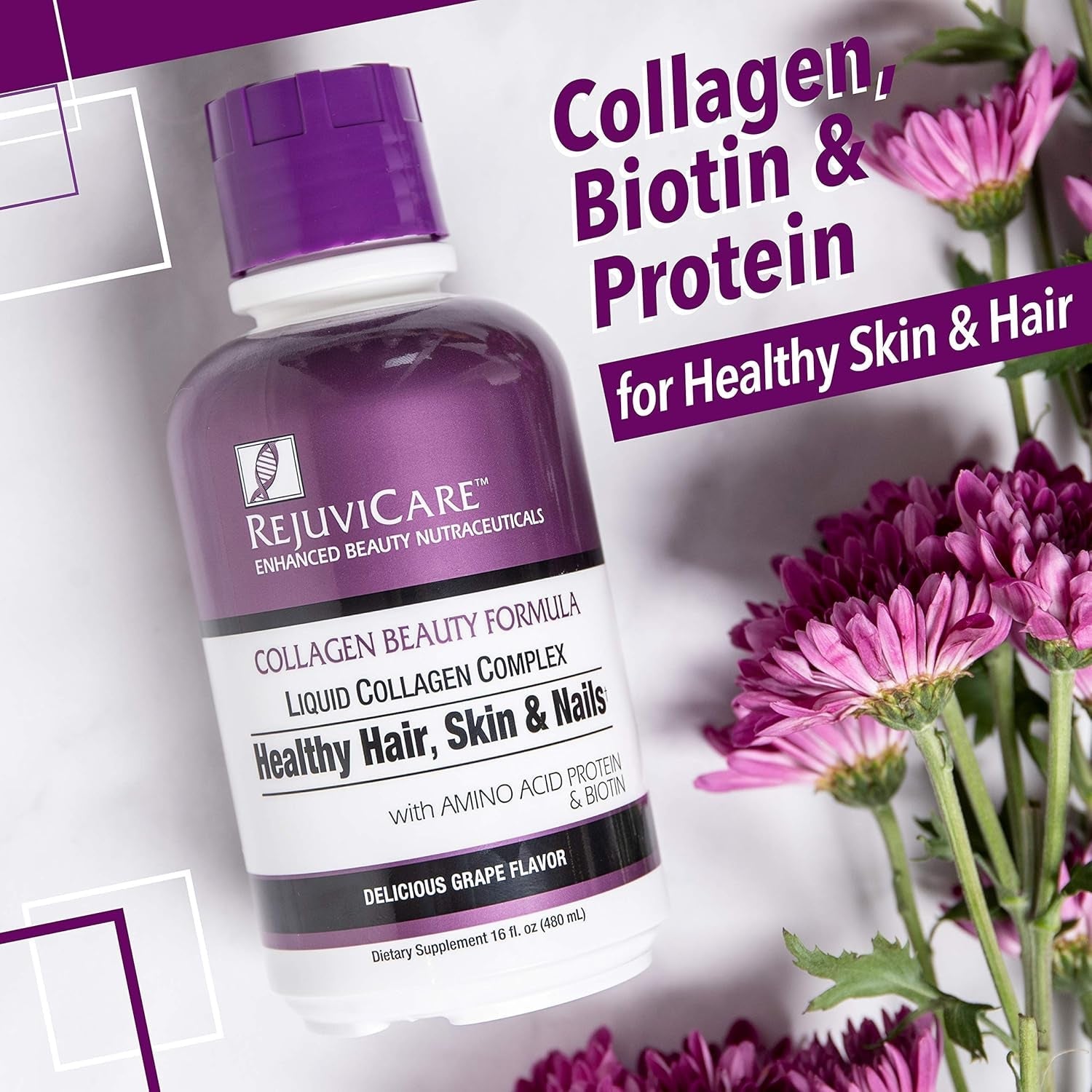 Rejuvicare Liquid Collagen Beauty Formula with Amino Acids, Protein and Biotin, 16 Oz ,32 Servings