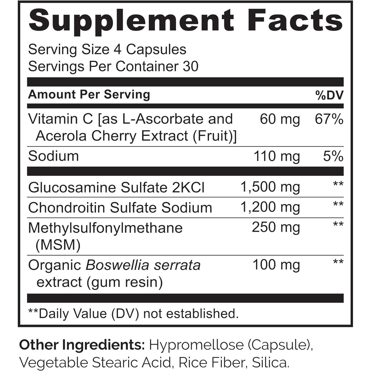 NATURELO Glucosamine Chondroitin MSM with Boswellia and Vitamin C - Joint Support Supplement - 120 Capsules