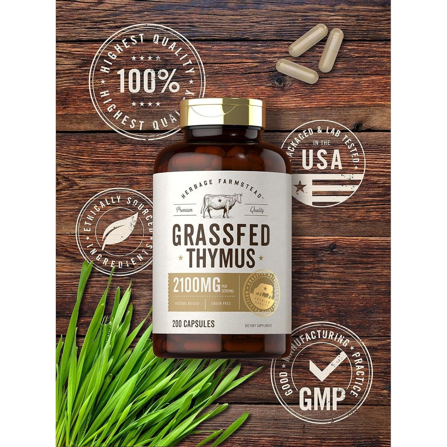 Carlyle Grass Fed Beef Thymus Bovine Supplement | 2100Mg | 200 Capsules by Herbage Farmstead
