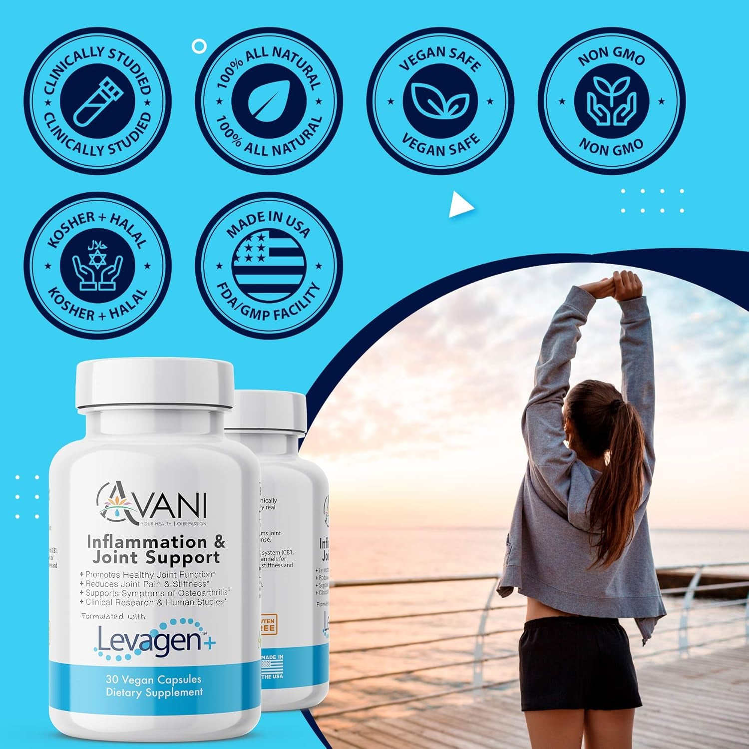 Levagen Inflammation Supplement - Joint Support and Comfort, Reduce Joint Pain and Stiffness  30 Vegan Capsules