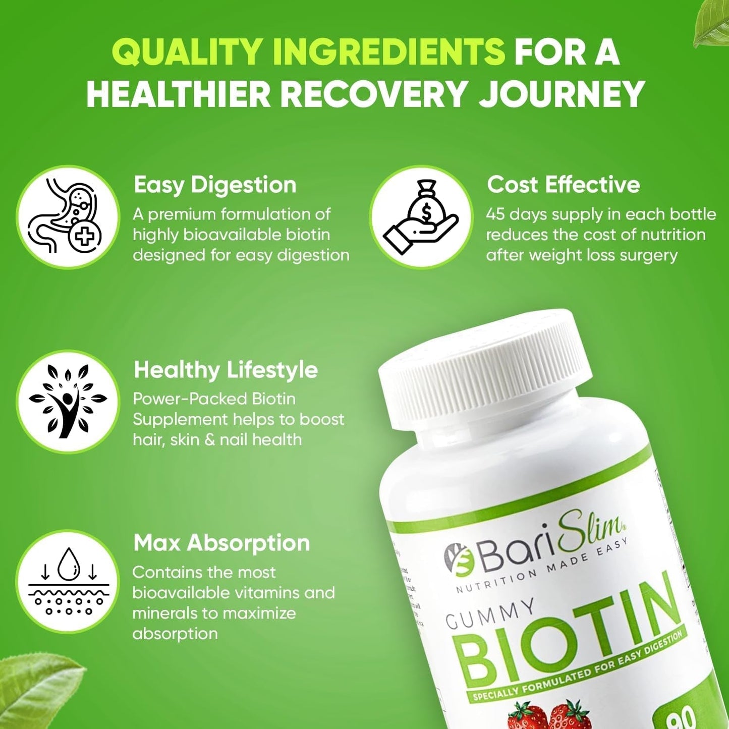 Barislim Bariatric Vitamin Biotin Gummies for Patients after Weight Loss Surgery - 90 Fruit Chews