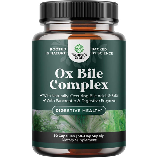 Digestive Enzymes with Ox Bile Supplement - Purified Ox Bile Salts for No Gallbladder & Pancreas Cleanse, Detox & Repair - (1 Month Supply)