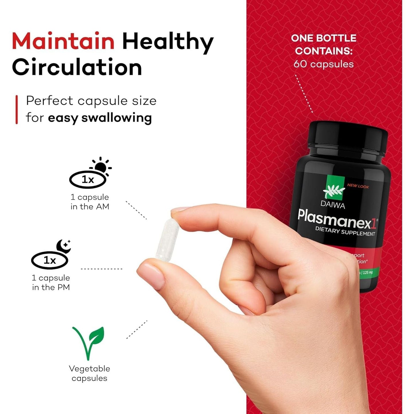 Daiwa Plasmanex 1 - Blood and Vein Circulation Supplements – 60 Vegan Capsules