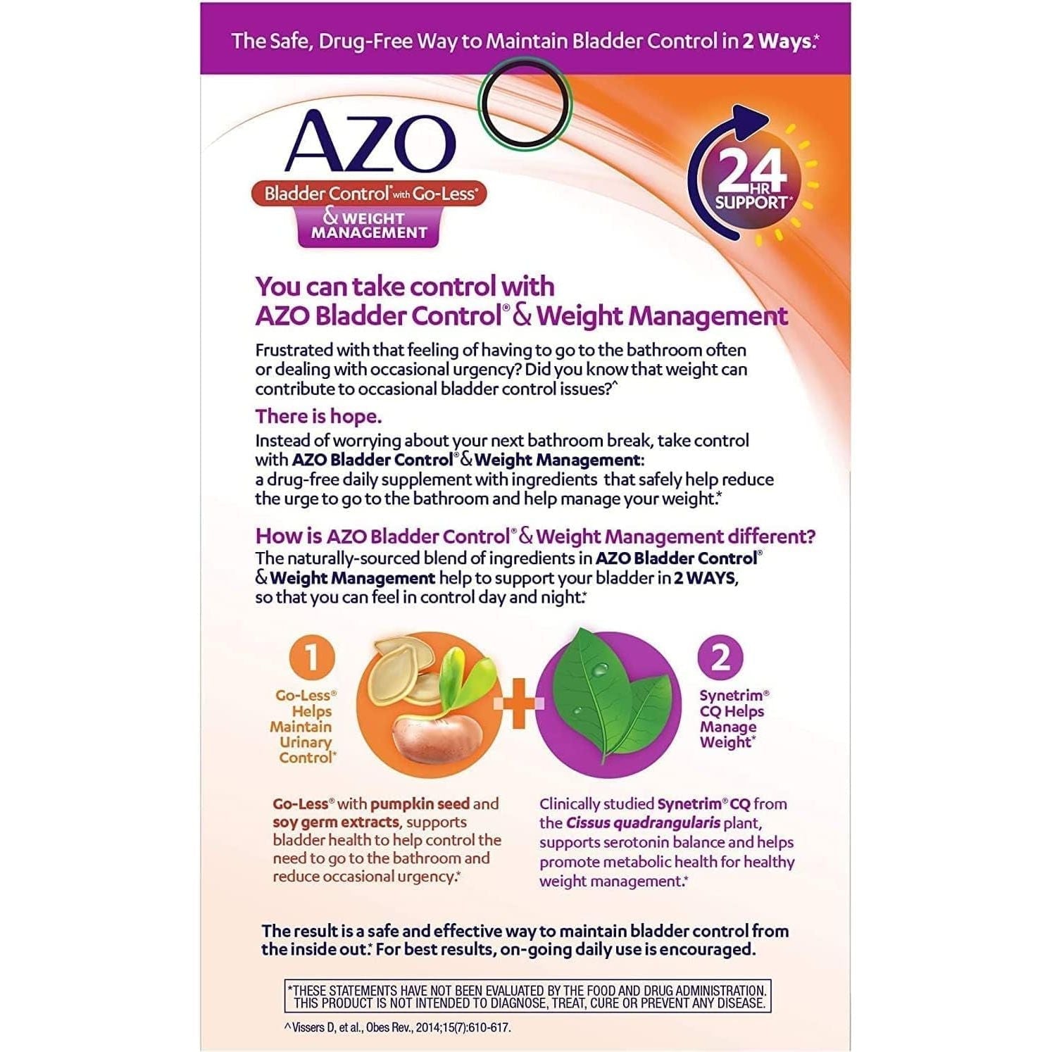 AZO Bladder Control with Go-Less® & Weight Management | Promotes Healthy Metabolism* | Supports a Good Night’S Sleep* | 48 Capsules