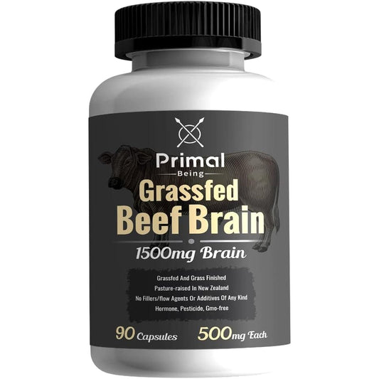 Primal Being Grassfed Beef Brain, Supports Memory, Mood, Focus, Energy, Cognitive Health - 90 Capsules, 1500Mg